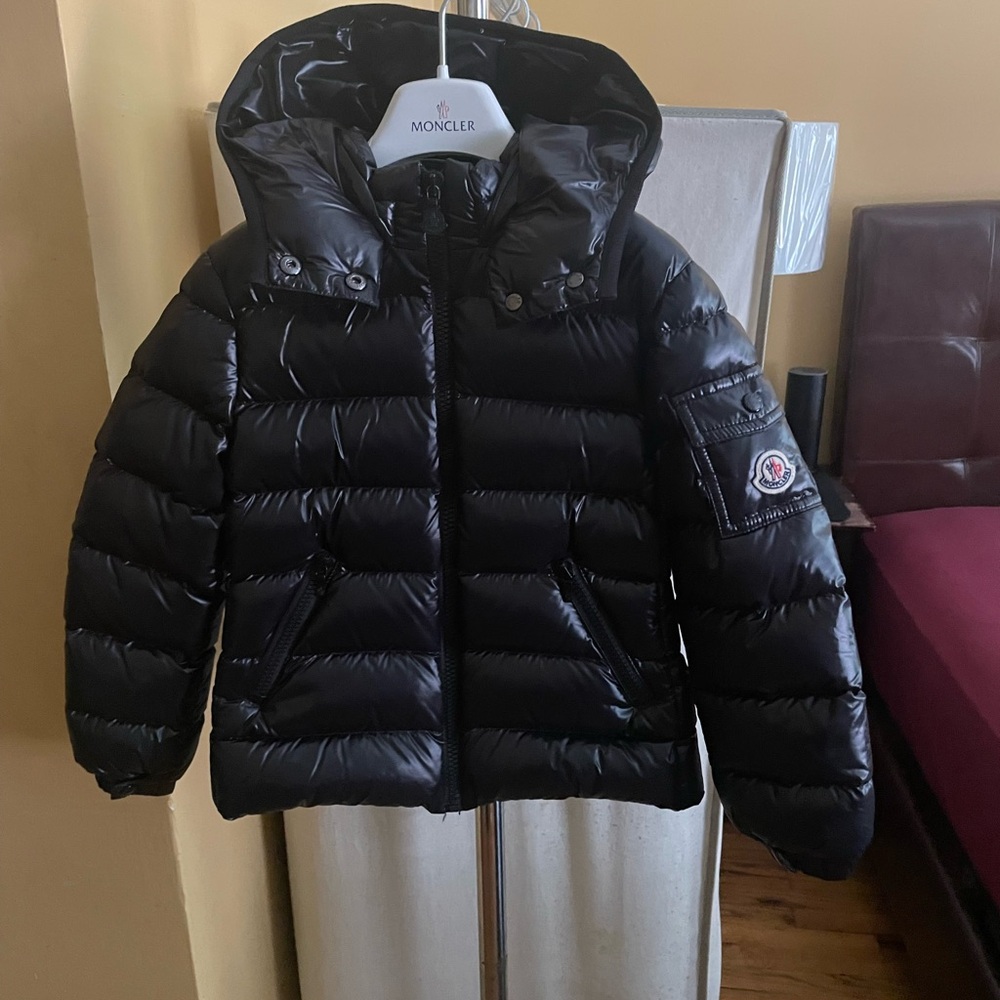 Authentic Moncler Shiny Black Hooded Jacket Kids
